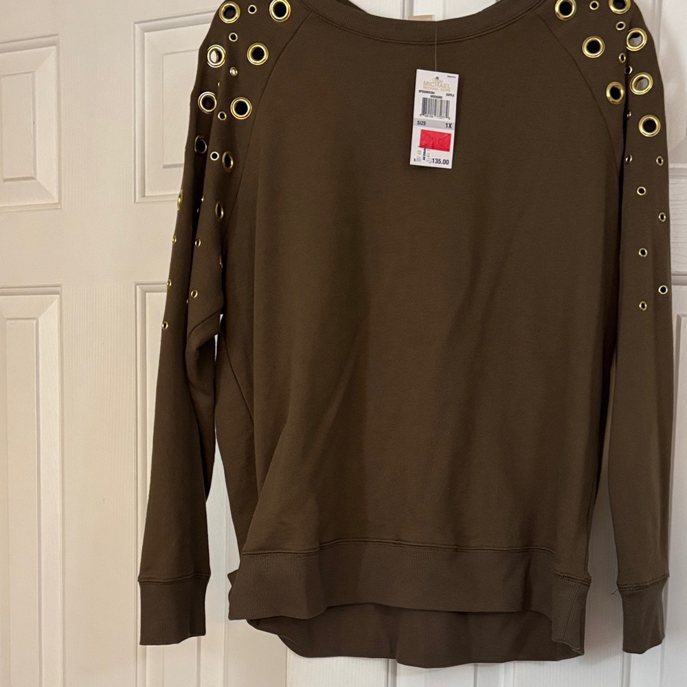 Michael Kors Olive Green Grommet-Accent Sweatshirt